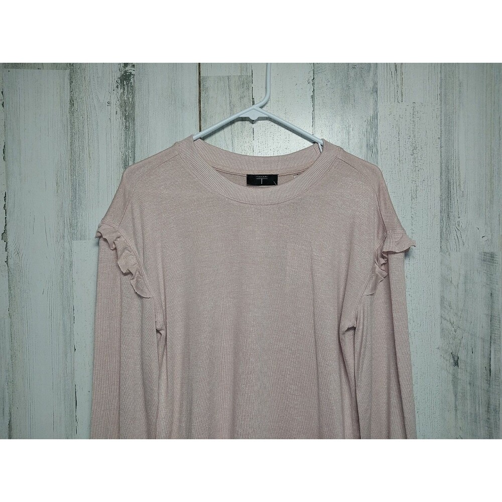 Tahari Women's Medium Ruffle Sleeve Lightweight Sweater In Blush - Picture 3 of 8